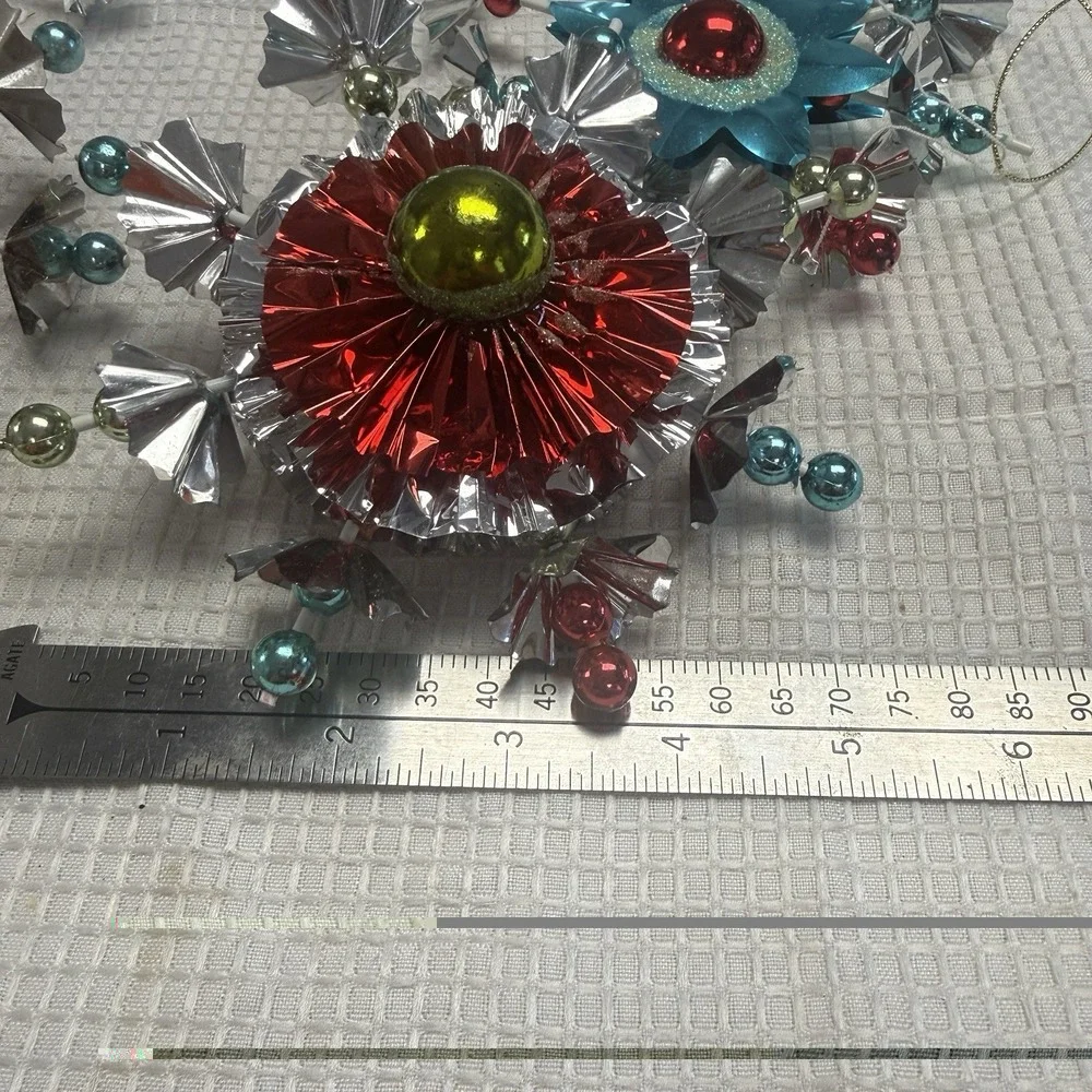 5 MCM Atomic Starburst Christmas Ornaments Mercury Beads Aluminum Turquoise